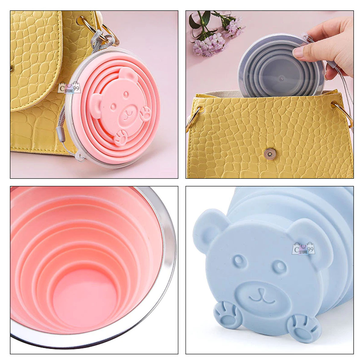 Vista 4 de Vaso Plegable Taza Portable En Silicona - COLOR: ROSADO